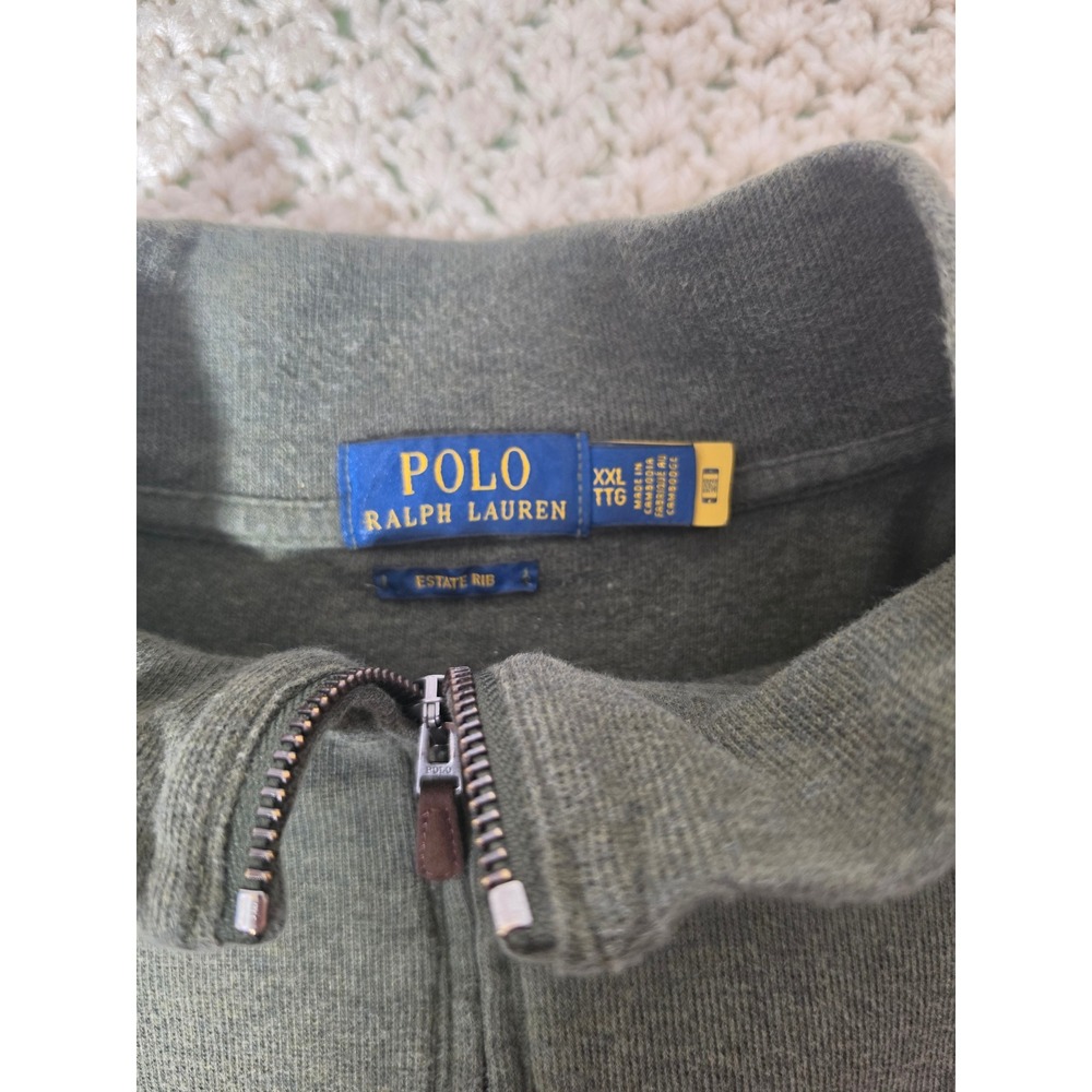 Polo Ralph Lauren Quarter Zip Pullover Mens XXL Green Gray Excellent Estate Rib - Picture 6 of 10